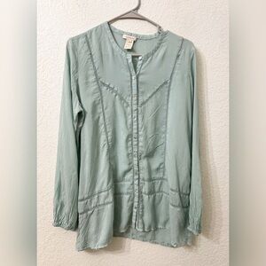Sundance Long Sleeve Rayon Tunic Button Front Shirt - S